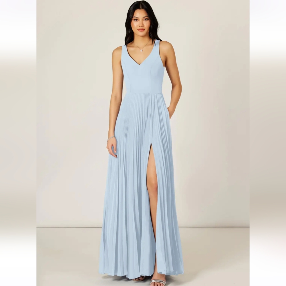 Azazie A-Line Pleated Chiffon Floor-Length Dress Mist size A20